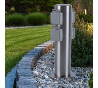 Colonne de prise extérieure 4x prises avec couvercle à charnière prise de distribution 4 voies en acier inoxydable, protection IP44 classe 1, diamètre x hauteur 7,5 x 35 cm, jardin extérieur