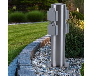 Colonne de prise extérieure 4x prises avec couvercle à charnière prise de distribution 4 voies en acier inoxydable, protection IP44 classe 1, diamètre x hauteur 7,5 x 35 cm, jardin extérieur