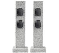 Colonne de prises 4x, prise multiple pour jardin, aspect pierre, gris, H 40,5 cm, IP44, lot de 2