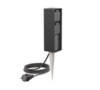ledscom.de Colonne de Prises de Jardin POKU avec Piquet de Terre et 2m de câble pour l'extérieur, IP44, 2X, Anthracite, rectangulaire, 23cm