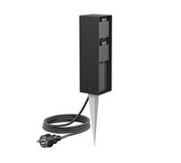 ledscom.de Colonne de Prises de Jardin POKU avec Piquet et câble de 5 m pour l'extérieur, IP44, Double, Noire, carrée, 23 cm