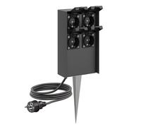 ledscom.de Colonne de Prises de Jardin POMI avec Piquet et câble de 5 m pour l'extérieur, IP44, 4 Prises, Acier Inoxydable, Anthracite, carrée, 23 cm