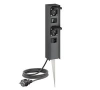 ledscom.de Colonne de Prises de Jardin POMI avec Piquet et câble pour l'extérieur, avec Interrupteur, IP44, Double Prise, Acier Inoxydable, Anthracite, carrée, 33 cm