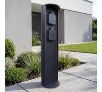 Colonne de prises Jardin Aluminium Noir IP44 3500W Prise extérieure double étanche Répartiteur électrique extérieur 40 cm Prise colonne d'énergie