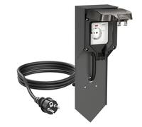ledscom.de Colonne de Prises POXO avec Piquet de Terre et 2m de câble pour l'extérieur, IP65, Simple, Anthracite/Noir, rectangulaire, 40cm