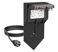 ledscom.de Colonne de Prises POXO avec Piquet et câble de 2 m pour l'extérieur, IP65, Double, Noire, carrée, 40 cm