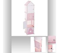 Colonne De Rangement "Château" 140cm Rose & Blanc Rose