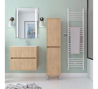 Colonne de rangement Chêne Clair sur Pieds - Hauteur 160 cm - 2 Portes - XENOS