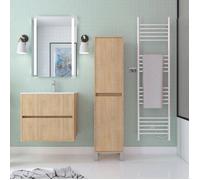 Colonne de rangement Chêne Clair sur Pieds - Hauteur 160 cm - 2 Portes - XENOS