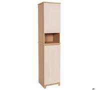 Colonne de rangement en MDF 2 portes 1 étagère et panière à linge intégrée décor Rivoli - Tendance