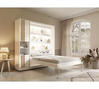 Vente-unique - Colonne de Rangement pour lit escamotable - 2 niches et 2 Portes - Blanc et Naturel - MOVELINO