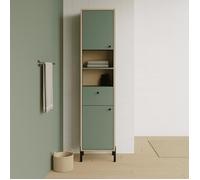 Colonne de salle de bain - 2 portes - 1 tiroir - L38,8 x P33,1 x H201,5cm - Vert et chêne - DEMEYERE