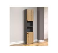 Colonne de salle de bain 2 portes 40x186 cm naturel et gris - FRUTZ