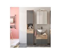 Colonne de salle de bain 2 portes décor chêne et anthracite - MAZON