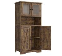 COLONNE DE SALLE DE BAIN, 60x30x128 CM,4 Portes 1 Compartiments Ouverts,Armoire Salle de Bain, MARRON