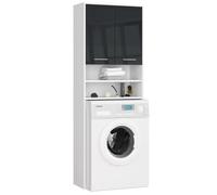 Colonne de salle de bain AKORD FIN blanche 64 cm - 2 portes graphite brillant - 4 étagères