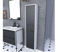 Colonne de salle de bain blanche 30x35x150 cm avec 2 portes et poignées noir mat - STRUCTURA P026