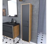 Colonne de salle de bain chene brun 30x35x150 cm avec 2 portes et poignees noir mat - STRUCTURA F083