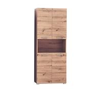 Colonne de salle de bain coloris chêne à noeuds et blanc brillant - Longueur 73 x hauteur 190 x profondeur 31 cm - -