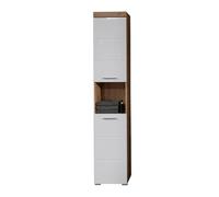 Colonne de salle de bain coloris chêne à nœuds, blanc brillant - Longueur 37 x hauteur 190 x profondeur 31 cm - PEGANE - Blanc G