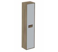 Colonne de salle de bain en melamine coloris chene mat / blanc - Longueur 30 x profondeur 25 x Hauteur 140 cm --