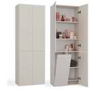 CDF Armoire Haute Salle de Bain Meuble Colonne de Salle de Bain Armoire de Rangement à 4 Portes avec Etagère Réglable pour Salon Cuisine - 60x30x174 cm Anthracite/Chêne Artisan - 1 Panier à Linge