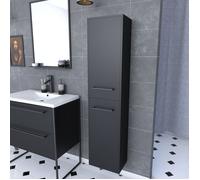 Colonne de salle de bain blanche 30x35x150 cm avec 2 portes et poignées noir mat - STRUCTURA P059