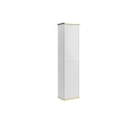 Colonne de salle de bain suspendue striée liseré doré - Blanc - H140 cm - KELIZA