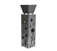 Colonne de terrasse pour plantes d'extérieur avec motif floral, pot de fleurs, colonne décorative de jardin, acier gris, H 82 cm