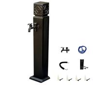 Colonne d'eau autoportante en aluminium avec robinet à double sortie, support de tuyau d'extérieur résistant au soleil et au gel pour le lavage et l'arrosage (noir, 80 cm)