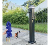 Colonne d'eau de jardin à énergie solaire avec éclairage, bouche d'incendie extérieure sans gel pour le jardin, robinet en aluminium avec tuyau extensible de 15 m de long en option (haut, F)
