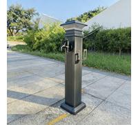Colonne d'eau de jardin à énergie solaire avec éclairage, bouche d'incendie extérieure sans gel pour le jardin, robinet en aluminium avec tuyau extensible de 15 m de long en option (court, D)