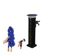 Colonne d'eau de jardin à énergie solaire avec éclairage, bouche d'incendie extérieure sans gel pour le jardin, robinet en aluminium avec tuyau extensible de 15 m de long en option (court, E)