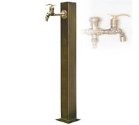Colonne d'eau de jardin autoportante en acier inoxydable 304 - Robinet de fontaine vertical résistant au gel avec double sortie pour l'irrigation et le lavage - Doré B, 8 x 95 cm