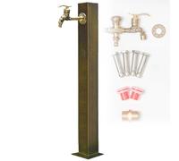 Colonne d'eau de jardin autoportante en acier inoxydable 304, robinet de fontaine vertical résistant au gel avec double becs pour irrigation et lavage (d-B, 8 x 80 cm)