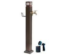 Colonne d'eau de jardin avec éclairage LED solaire - Robinet autoportant - Résistant au gel - Avec support de tuyau - Pour arrosage et nettoyage - Rouge