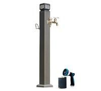Colonne d'eau de jardin avec éclairage LED solaire - Robinet autoportant - Résistant au gel - Avec support de tuyau - Pour arrosage/nettoyage - Gris