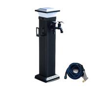 Colonne d'eau de jardin avec éclairage solaire, colonne d'eau autoportante en alliage d'aluminium avec robinet et pistolet pulvérisateur (61 cm / 24 in)