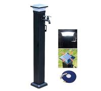 Colonne d'eau de jardin avec éclairage solaire, double robinet et pistolet pulvérisateur, résistant au gel, robinet colonne autoportante pour l'extérieur (79 cm / 31 in)