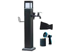Colonne d'eau de jardin avec éclairage solaire, poteau de robinet en alliage d'aluminium avec crochet de tuyau pour jardin, lavage de voiture, baignoire pour animaux domestiques, noir (113,5 cm/45