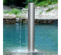 Colonne d'Eau de Jardin en Acier Inoxydable 304, Borne-Fontaine Verticale Cylindrique avec Robinet à Double Sortie, Robinet d'Eau Sur Pied Antigel(50x20.5cm/20x8in)