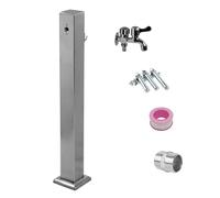 Colonne d'eau de jardin exterieur en acier inoxydable avec Robinet Double Sortie d'eau, Fontaine D'irrigation avec Support de Tuyau, Robinet Antigel pour Parc Extérieur(Silver B,80cm/31.5in)