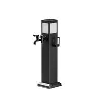 Colonne d'eau de jardin, robinet d'extérieur avec lampe solaire, en acier inoxydable, 2 sorties, résistant au gel, antirouille, pour le jardin (60 cm / 24 in)