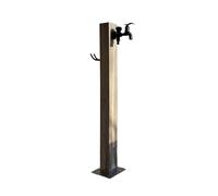 Colonne d'eau de jardin verticale carrée en acier inoxydable grain de bois, robinet d'eau monté au sol, support de tuyau autonome avec robinet à double sortie(Brown)