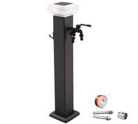 Colonne d'eau de jardin verticale en acier inoxydable résistant au gel avec lampe solaire, deux sorties d'eau et support de tuyau pour la terrasse