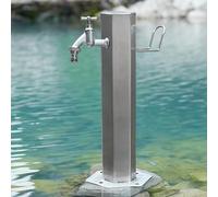 Colonne d'eau d'extérieur en acier inoxydable argenté de style antique avec base inclinée Petite taille Élégante fontaine de jardin pour un rangement supérieur et un attrait esthétique