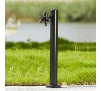 Colonne d'eau d'extérieur en acier inoxydable avec double robinet et sortie. Fontaine à eau de jardin indépendante pour patios, cours et jardins. Décoration de jardin durable et élégante