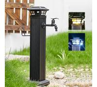 Colonne d'eau verticale d'extérieur avec éclairage LED bicolore solaire, support de tuyau d'arrosage avec robinet à sortie unique allongé, accessoire d'arrosage décoratif(25.7in)