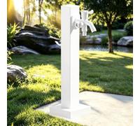 Colonne d'eau verticale en acier inoxydable blanc avec deux sorties, poteau de robinet extérieur résistant au gel avec accessoires de montage, pour porche de belvédère(Height: 60cm/23.6in)