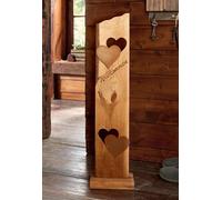 Colonne décorative "Bienvenue" en bois, hauteur 80 cm, 2 cœurs en métal aspect rouille, colonne en bois